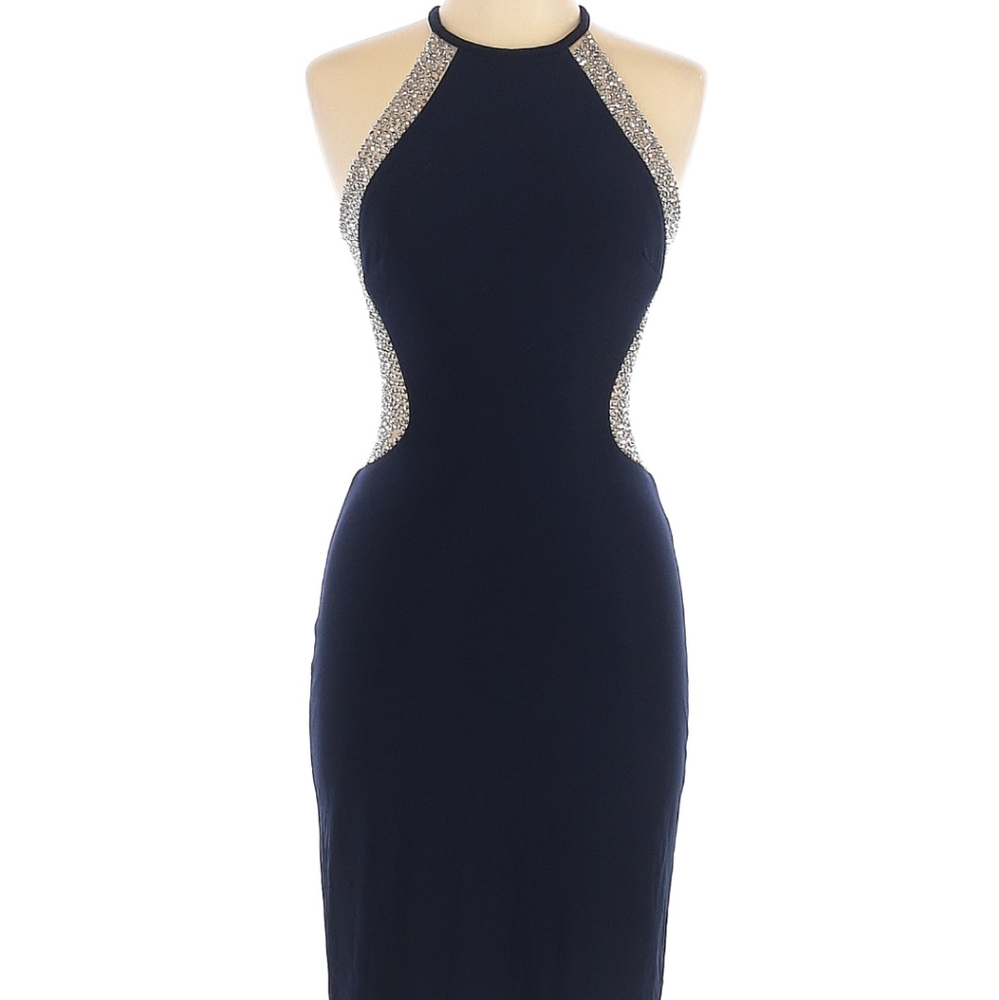Sequin Dark Blue Xscape Cocktail Dress